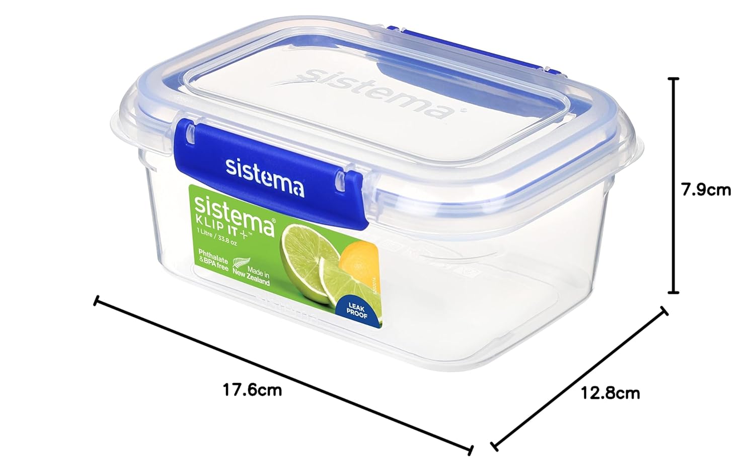 Sistema KLIP IT PLUS 1L rectangular food storage container with blue clip lid