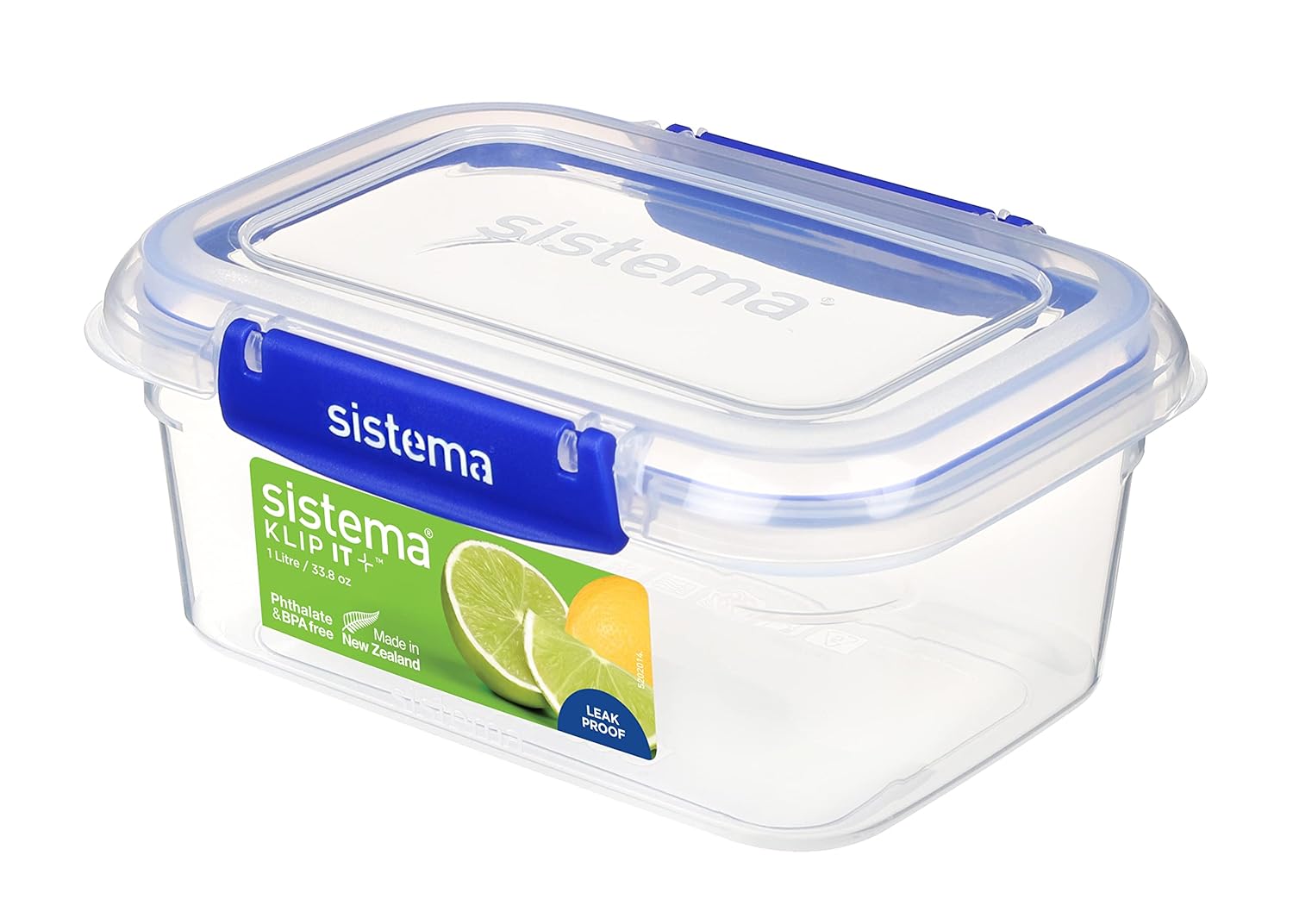 Sistema KLIP IT PLUS 1L rectangular food storage container with blue clips