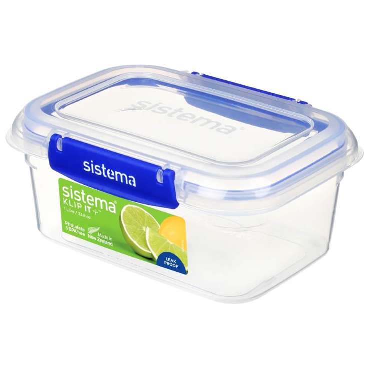 Sistema KLIP IT PLUS 1L rectangular food storage container with blue lid