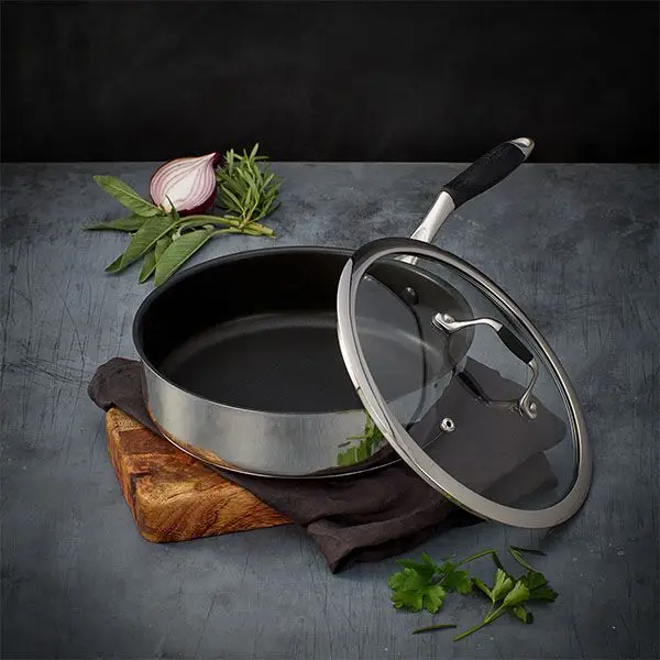 Stellar James Martin 24cm non-stick saute pan with glass lid and black handle