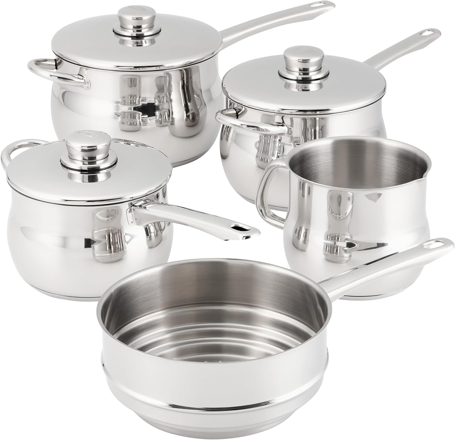 Stellar S1F5B stainless steel deep saucepan set with lids and handles