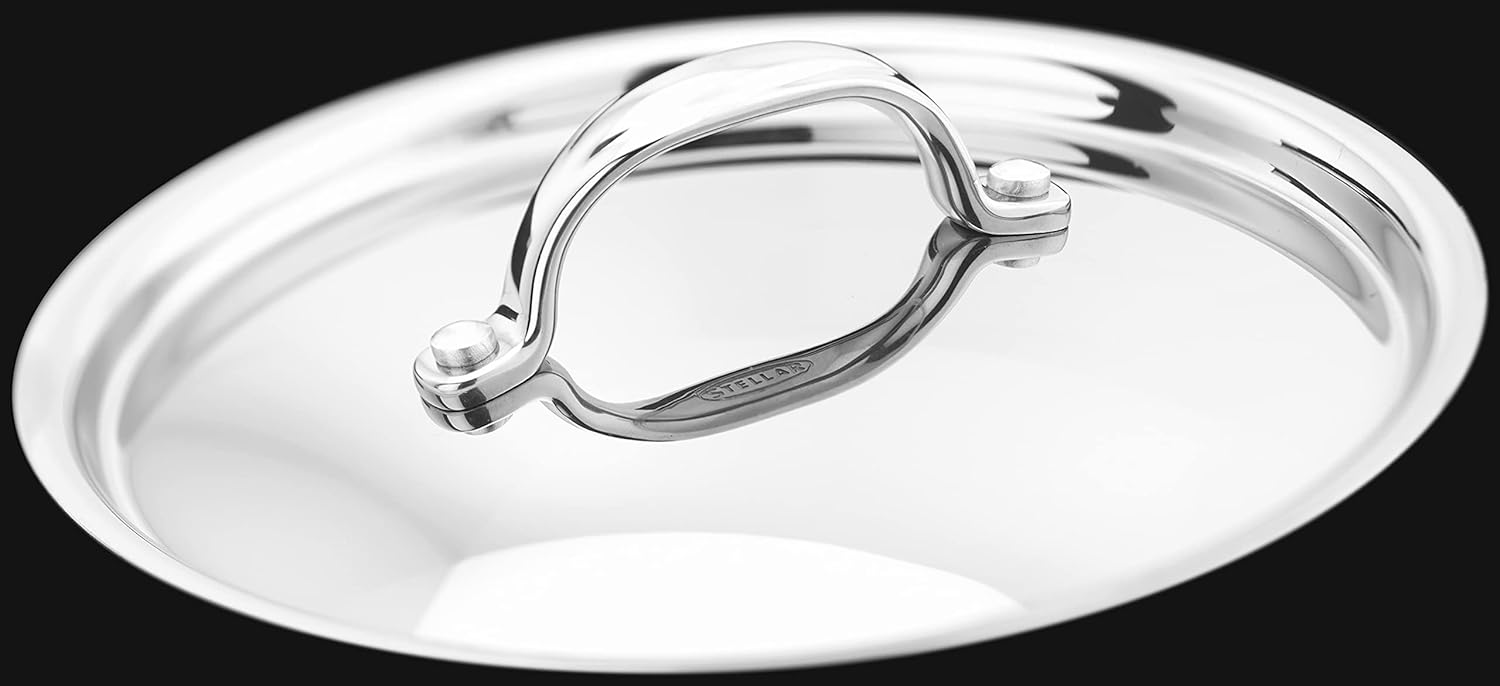 Stellar 7000 stainless steel pan lid with glass top and metal handle