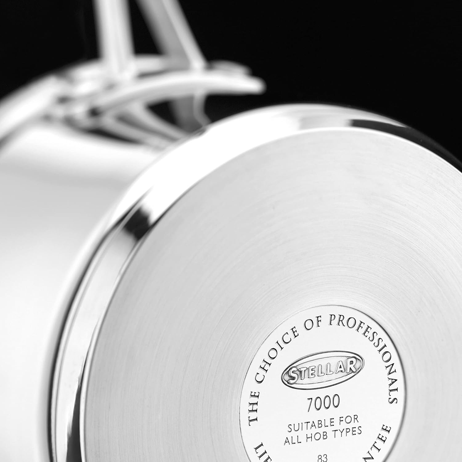 Stellar 7000 stainless steel cookware set with five pans and stockpot