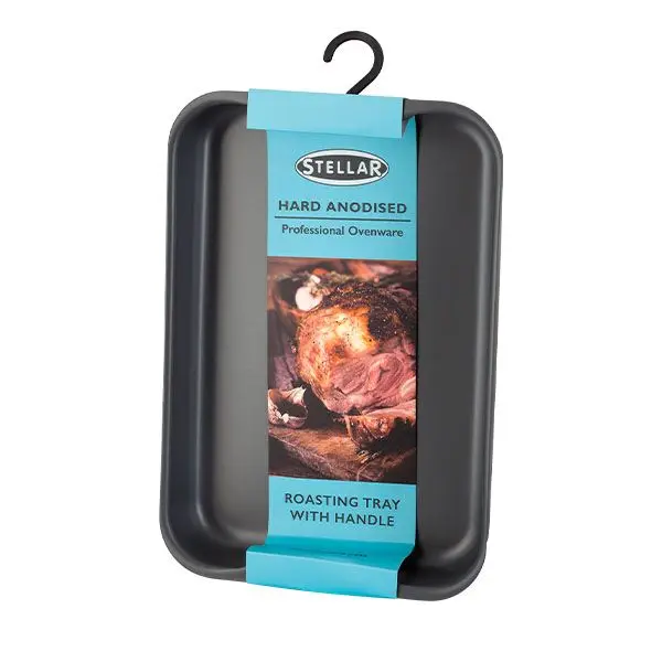Stellar hard anodised baking tray 26cm x 15cm with handle, dark grey