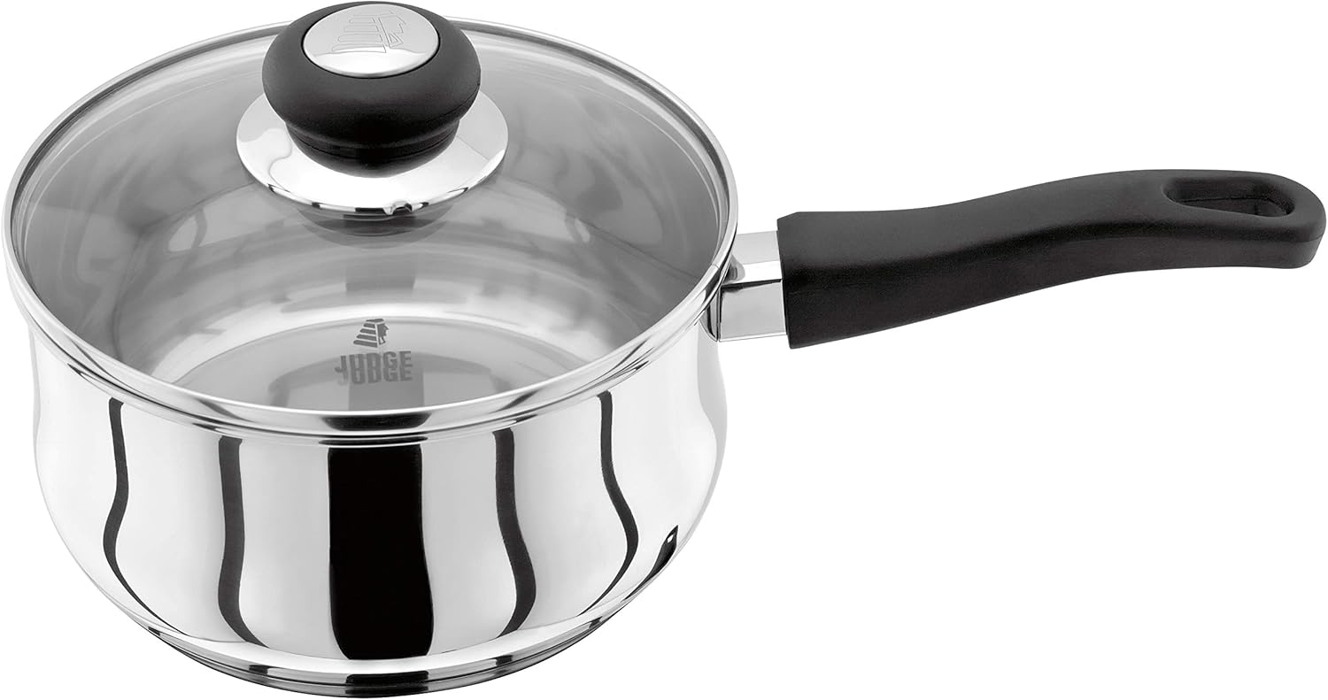 Judge Essentials stainless steel saucepan with glass lid and black handle