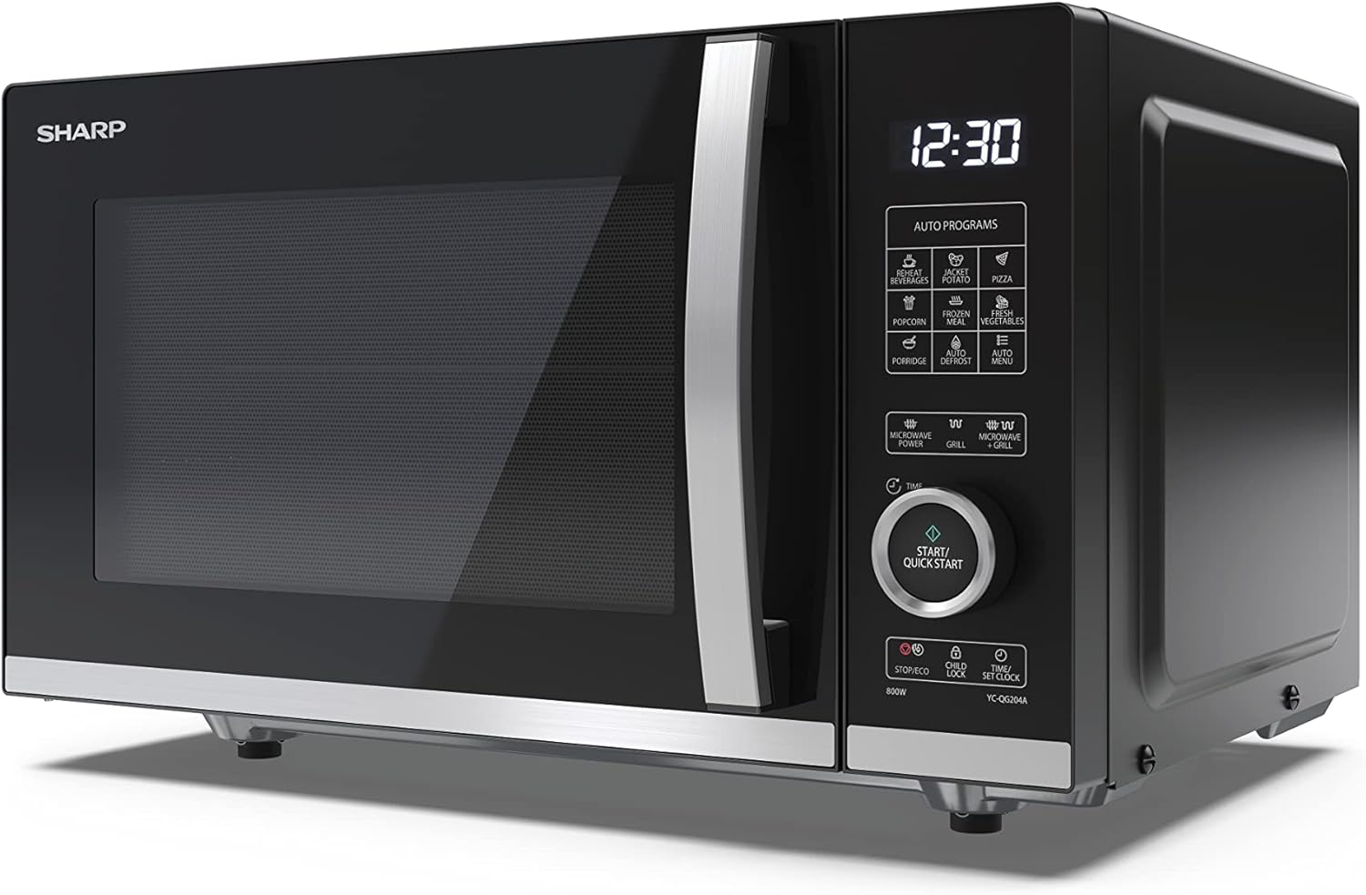 Sharp 20L 800W digital flatbed microwave with grill, black