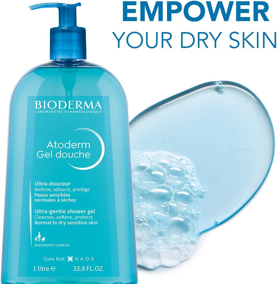 Bioderma Atoderm turquoise shower gel pump bottle 500ml for dry skin