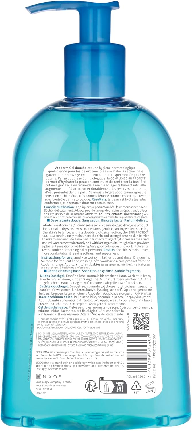 Bioderma Atoderm turquoise shower gel 500ml pump bottle