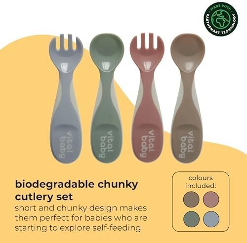 Vital Baby Nourish biodegradable chunky feeding spoons set, four colours