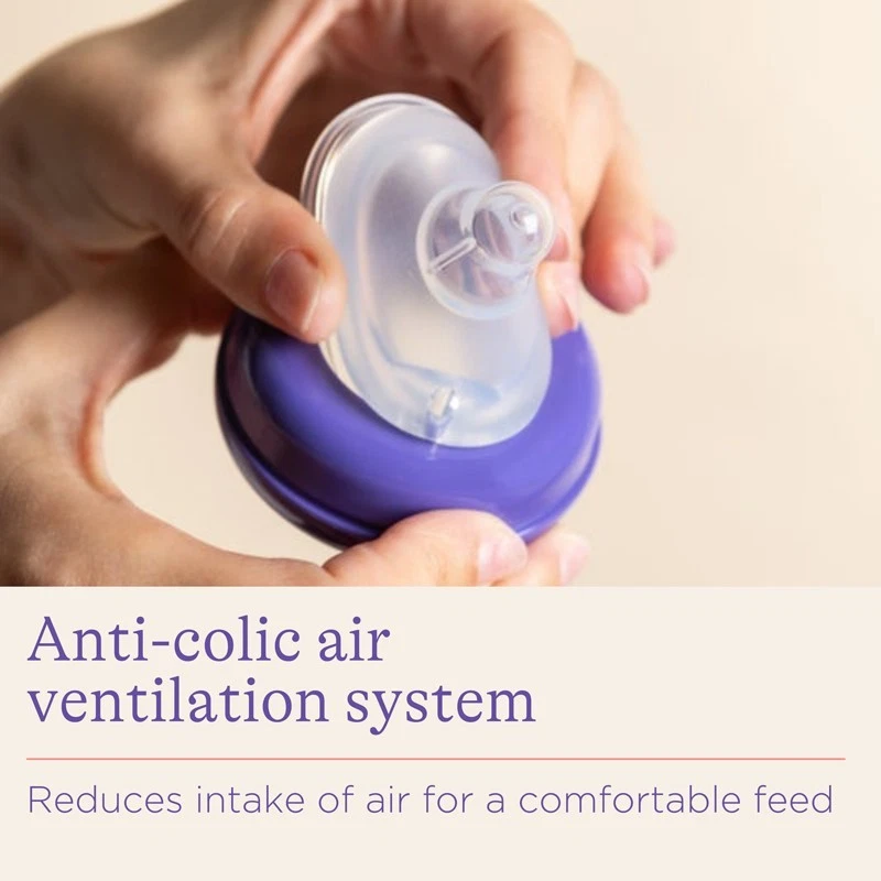 Lansinoh 160ml feeding bottles purple two pack with anti-colic system