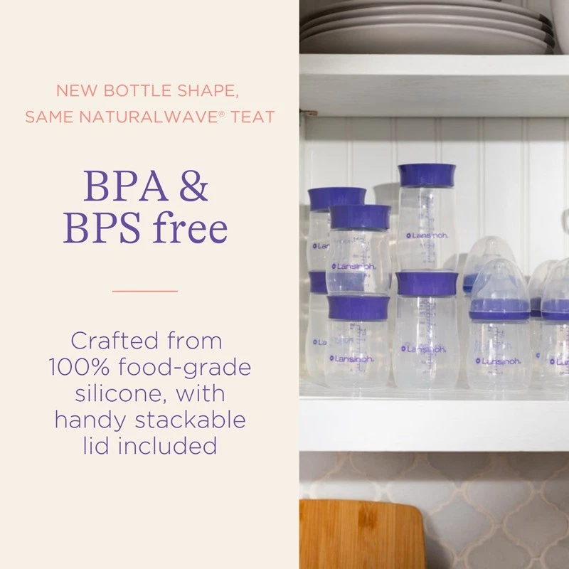Lansinoh 160ml feeding bottles 2 pack with purple lids BPA free