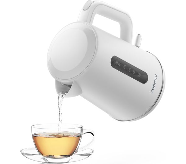 KENWOOD Abbey Lux matte white jug kettle pouring hot water into cup