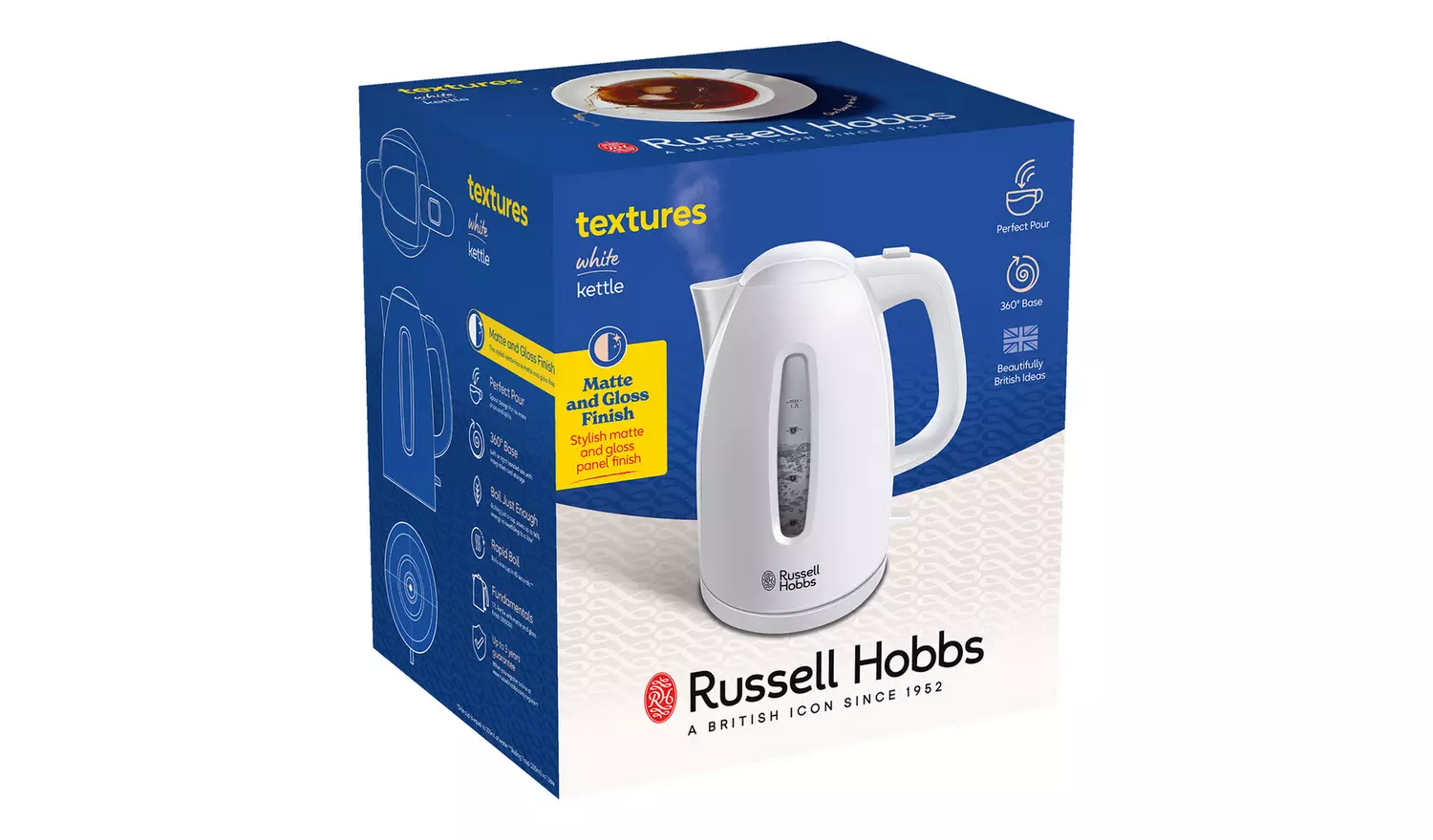 Russell Hobbs Textures white electric kettle 1.7L rapid boil