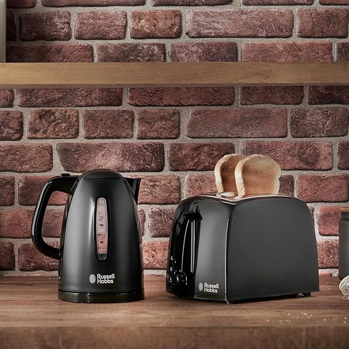 Russell Hobbs black electric kettle 1.7L rapid boil textures