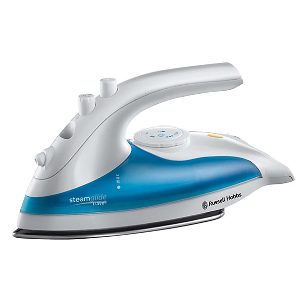 Russell Hobbs Steam Glide Travel Iron, white and blue, dual voltage steam iron
