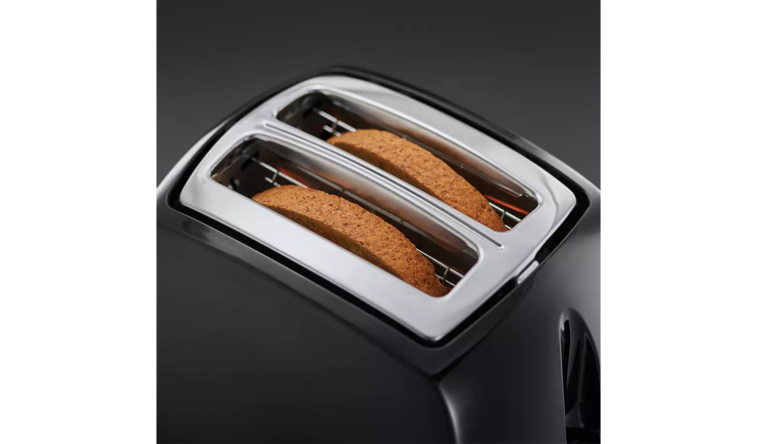 Russell Hobbs Textures black two slice toaster with toasted bread visible
