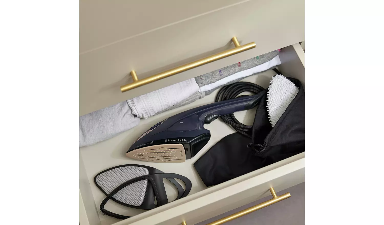 Russell Hobbs Steam Genie 2in1 handheld steamer with iron and accessories