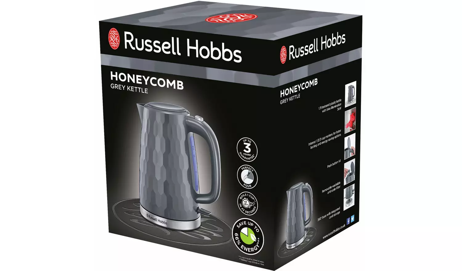 Russell Hobbs Honeycomb grey plastic cordless kettle 26053