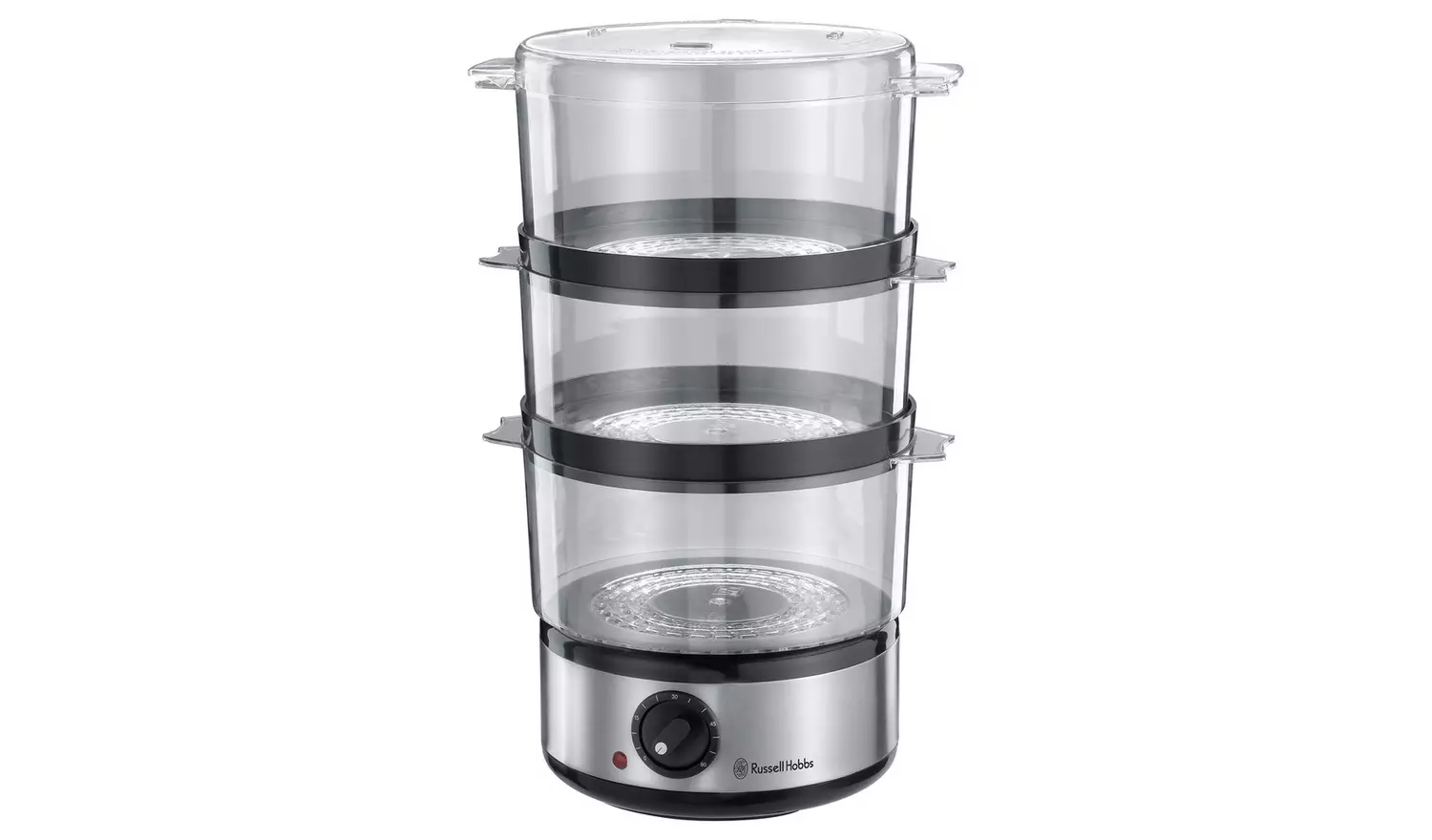 Russell Hobbs 3 tier plastic food steamer with stainless steel base and control dial