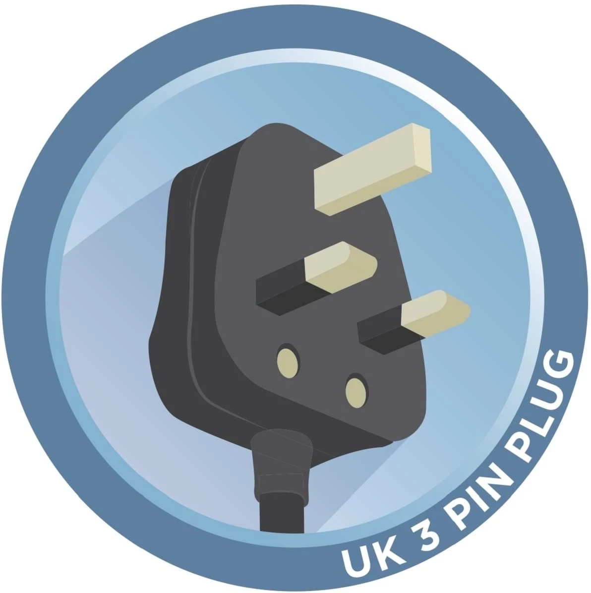 UK 3 pin plug with black connector and cream prongs