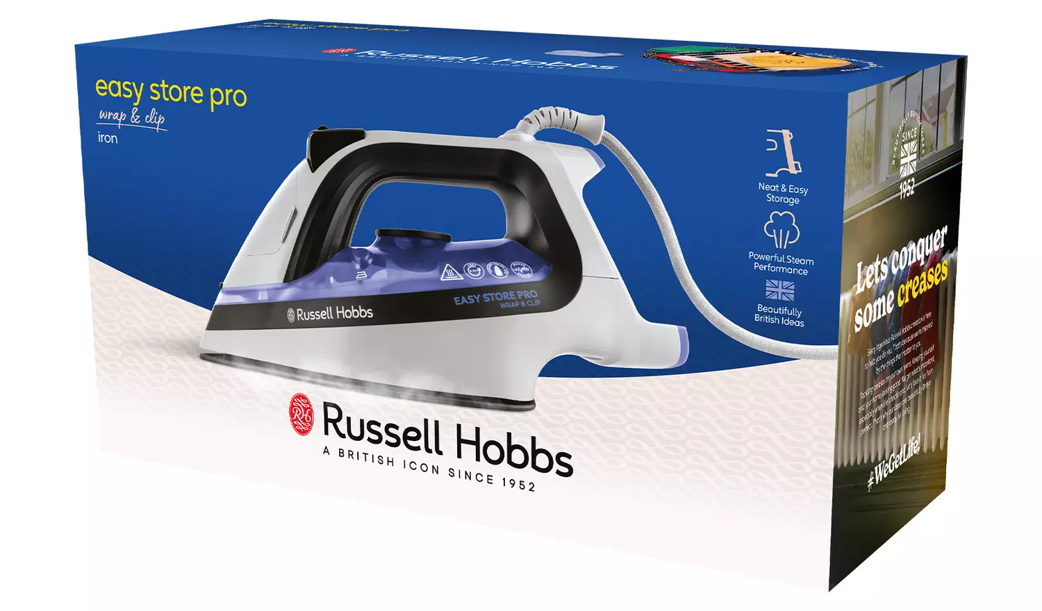 Russell Hobbs Easy Store Pro Wrap & Clip steam iron with cord, white and purple