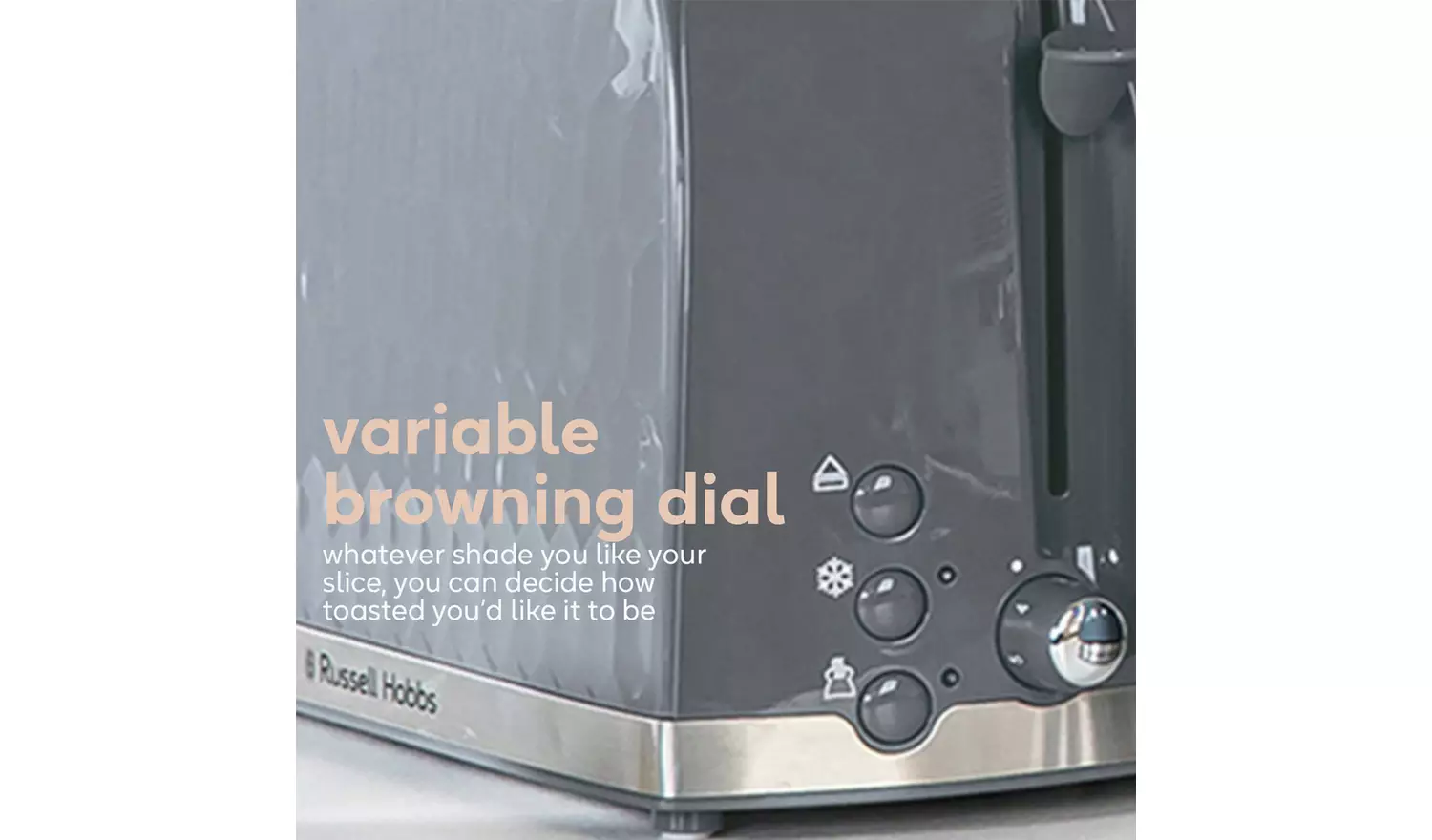 Russell Hobbs Honeycomb grey two slice toaster with variable browning dial