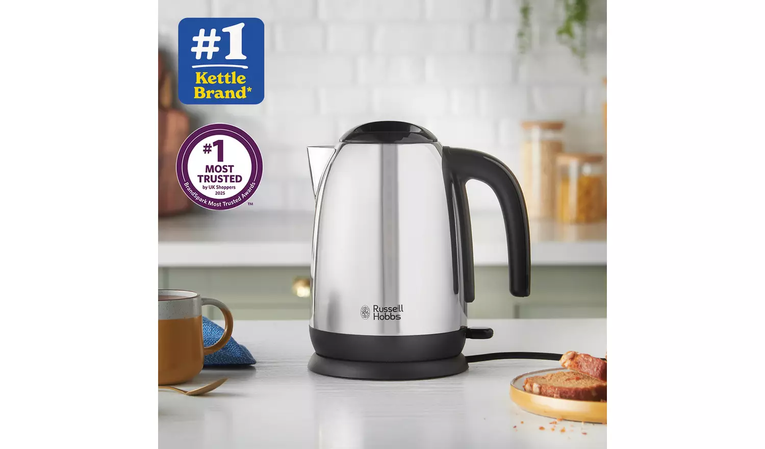 Russell Hobbs Adventure electric kettle, 1.7L, stainless steel with black handle