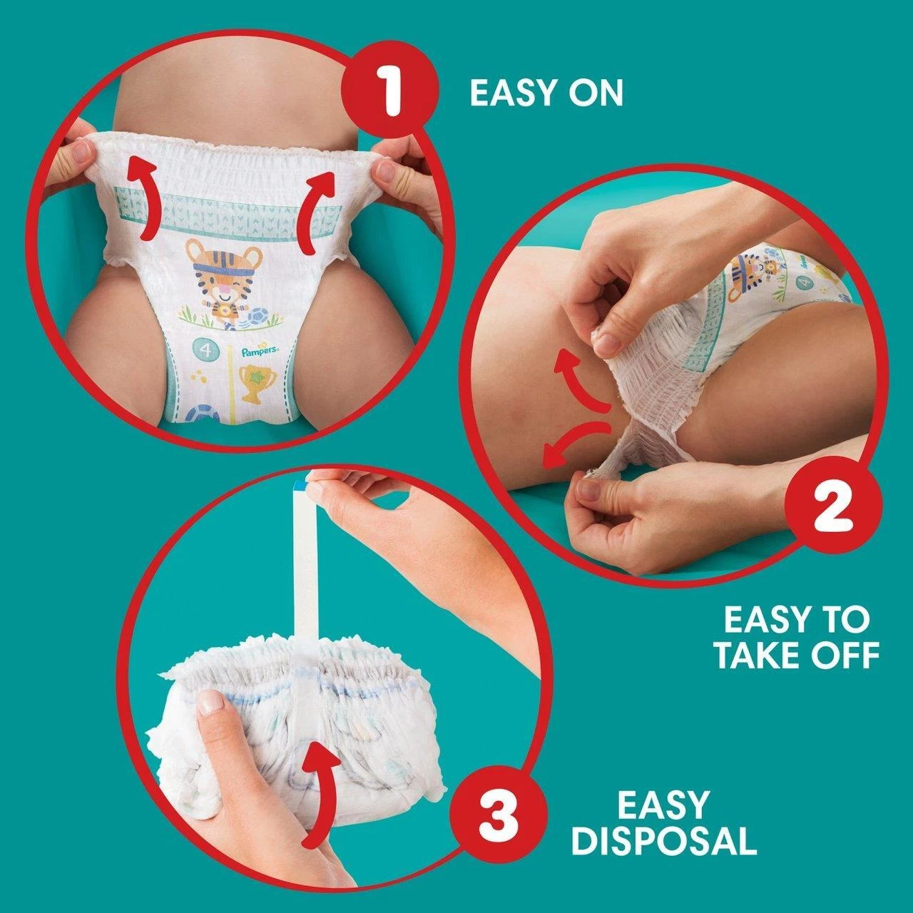 Pampers Size 7 Baby Dry Nappy Pants Jumbo+ 50 pack with tiger design