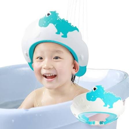 Clippasafe Bath Shampoo Shield turquoise and white dinosaur design, baby bathing cap