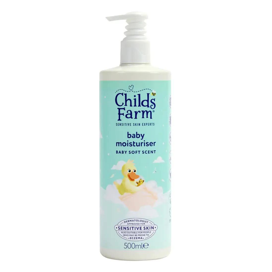 Childs Farm baby moisturiser 500ml for sensitive skin with pump dispenser