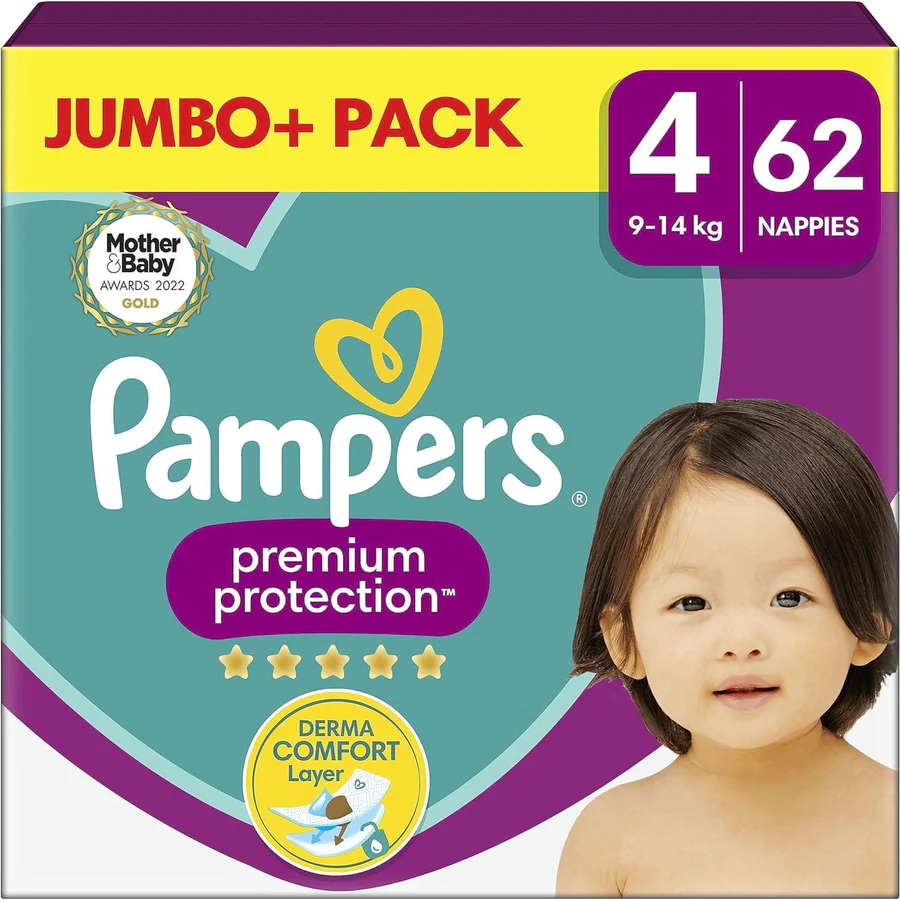 Pampers Premium Protection Size 4 nappies 62 pack jumbo, 9-14 kg