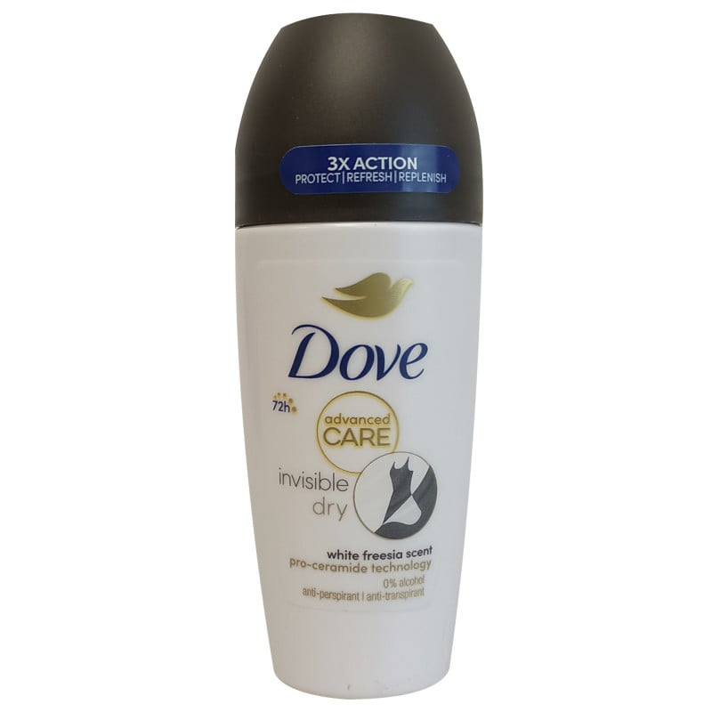 Dove Advanced Care invisible dry roll-on deodorant 50 ml white bottle