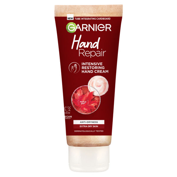 Garnier Hand Repair Intensive Restoring Hand Cream 75ml tube, burgundy packaging
