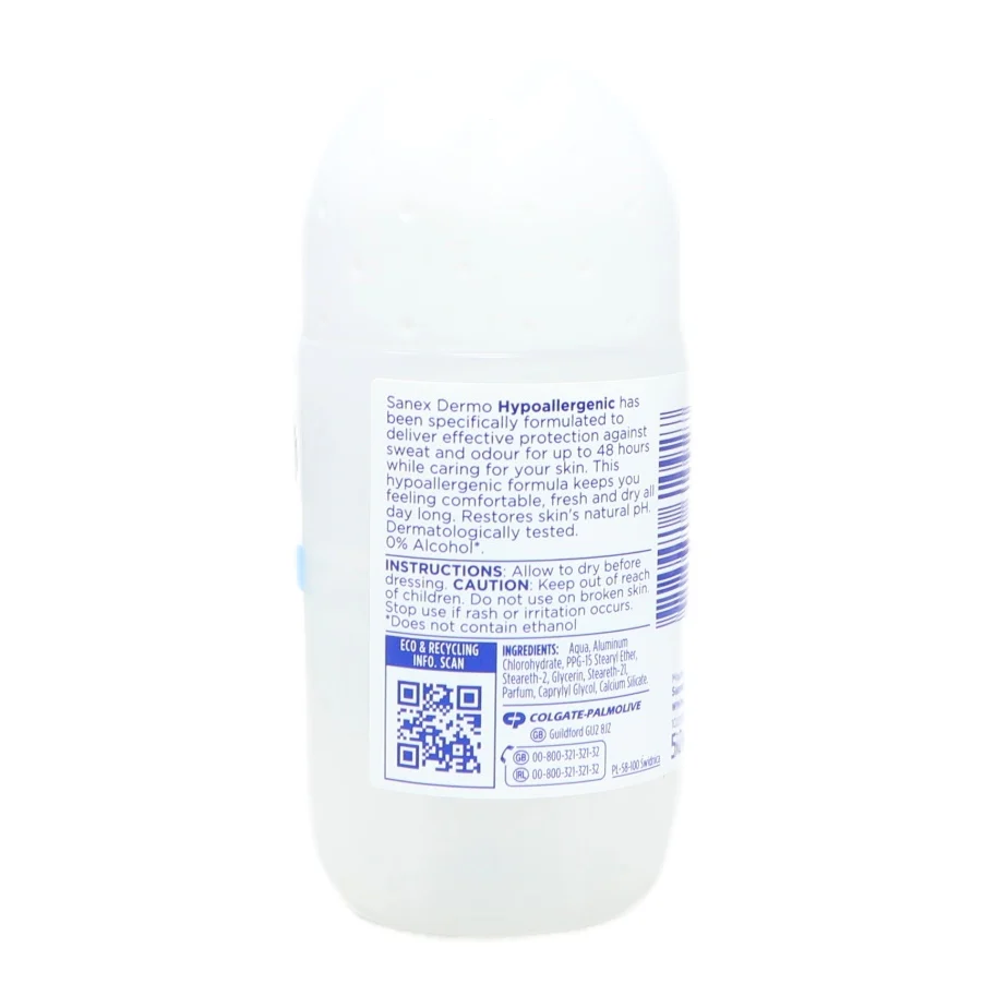 Sanex Dermo Hypoallergenic roll on deodorant 50ml white bottle