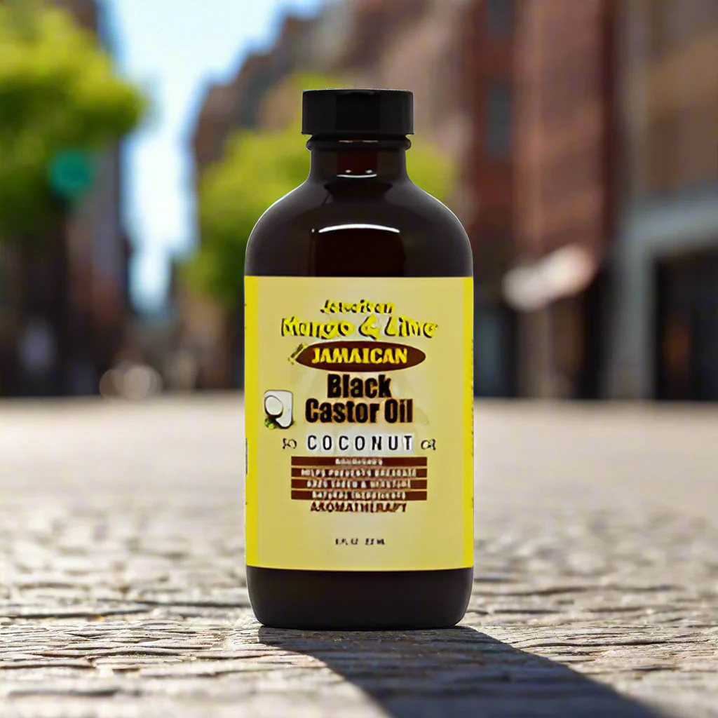 Jamaican Mango & Lime Black Castor Oil Coconut 8 oz bottle with yellow label