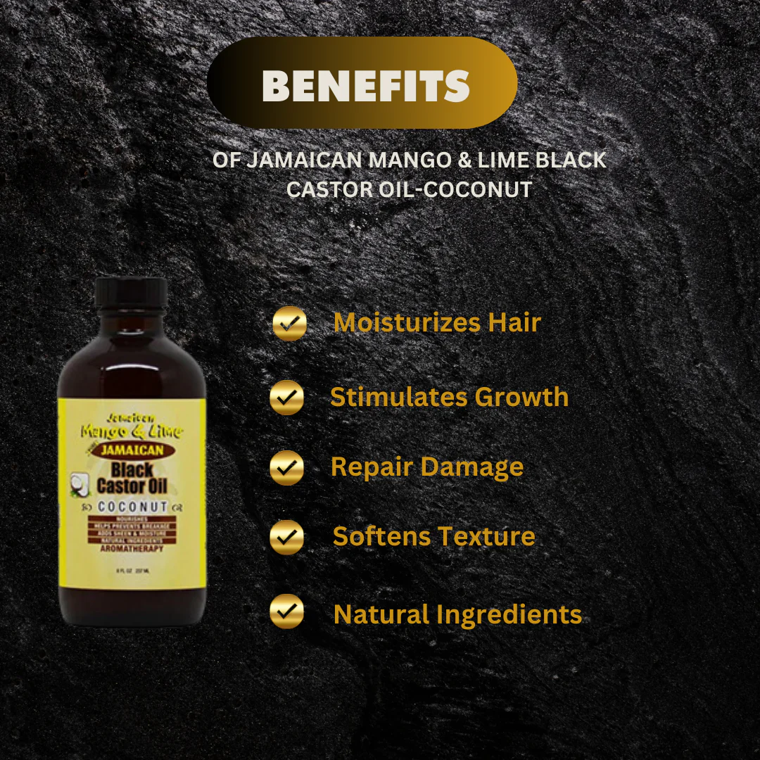 Jamaican Mango & Lime Black Castor Oil-Coconut 8 oz bottle with yellow label