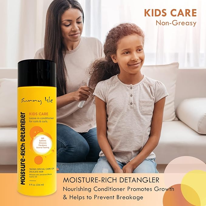 Sunny Isle Kids Care Moisture-Rich Leave-In Detangler 8oz yellow bottle