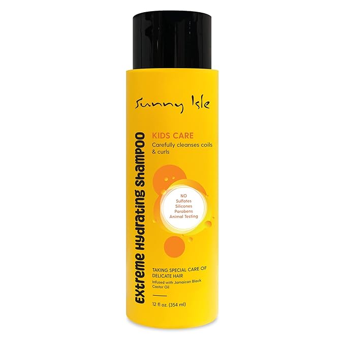 Sunny Isle Kids Care Extreme Hydrating Shampoo 354ml yellow bottle with black cap
