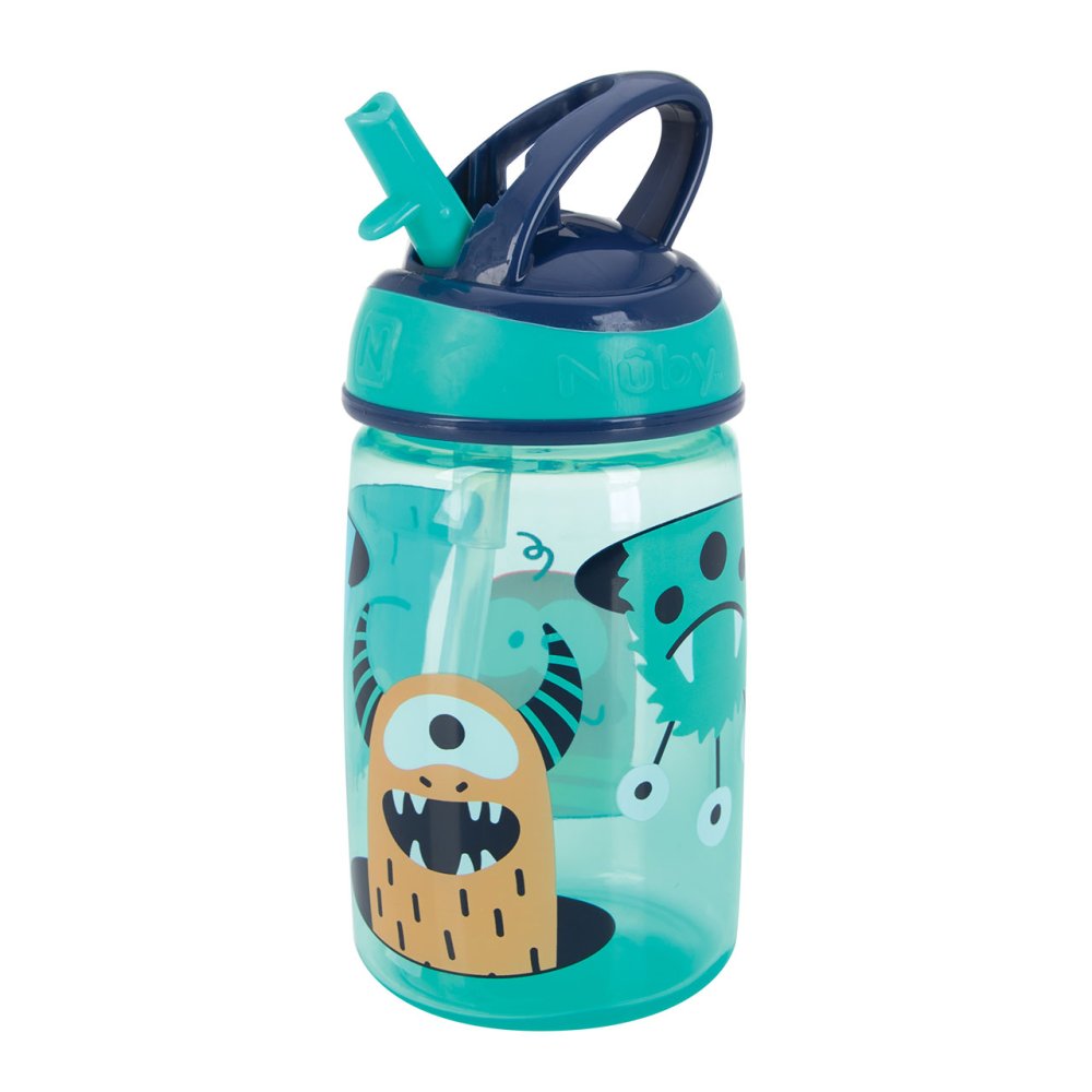 Nuby Mighty Swig turquoise and navy toddler cup 360ml with monster design