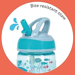 Nuby Mighty Swig turquoise 360ml toddler cup with bite resistant straw