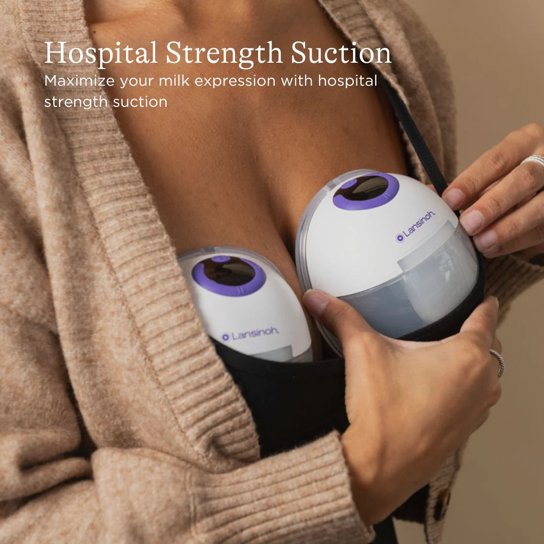 Lansinoh Wearable Double Pump Single with purple and white design for breastfeeding