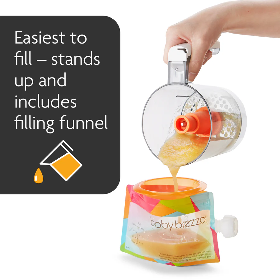 Baby Brezza reusable baby food pouches with filling funnel, 10 pack