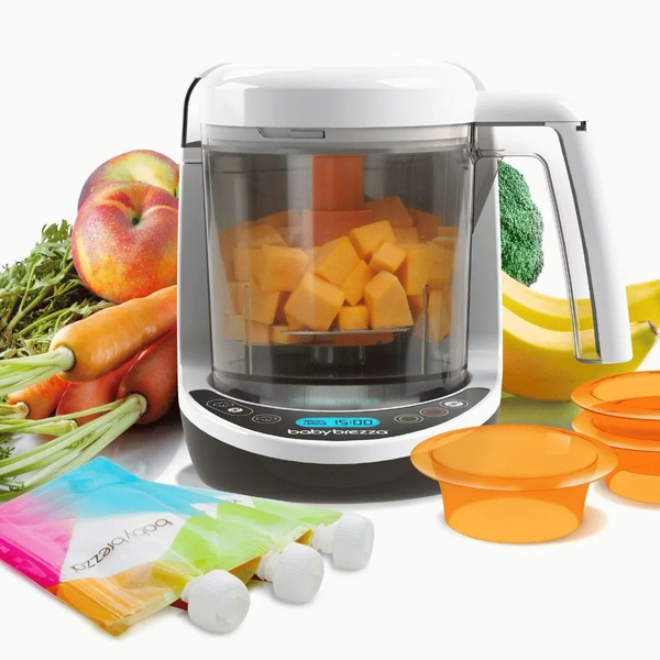 Baby Brezza Food Maker Deluxe steamer and blender with storage containers