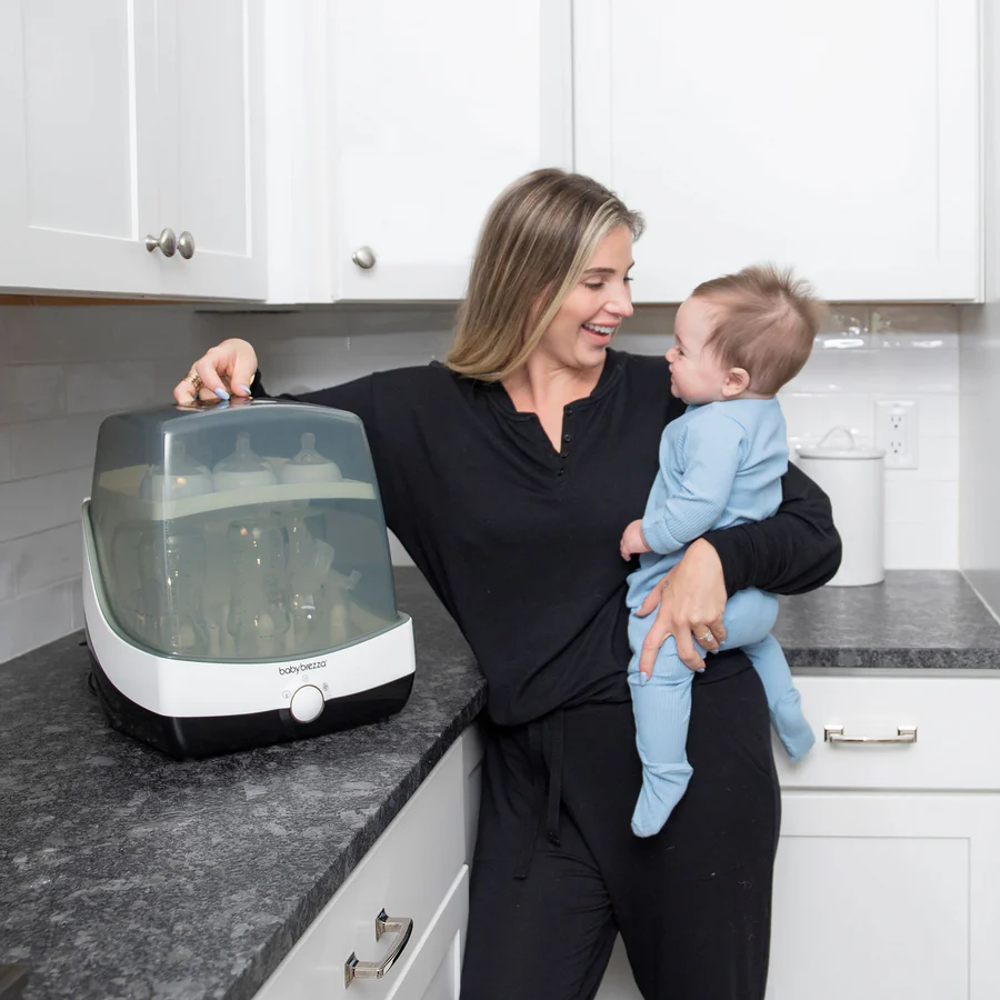 Baby Brezza Superfast Steriliser-Dryer white and black countertop unit