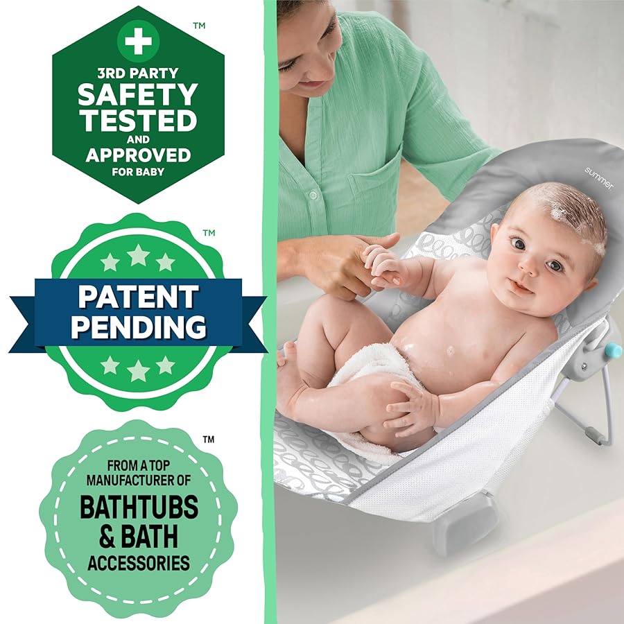 Ingenuity Summer Infant Foldaway 2-Position Baby Bath Seat, grey and white