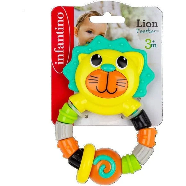 Infantino Bendy Lion Teether yellow and turquoise for three months plus