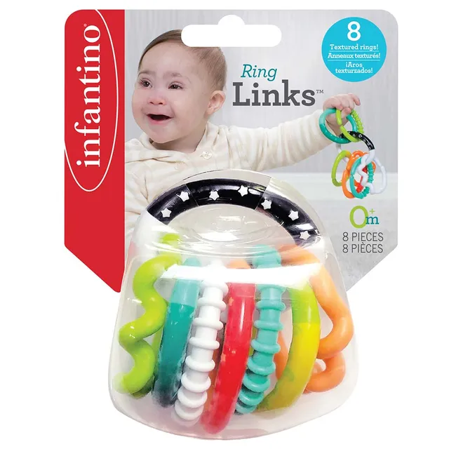 Infantino Textured Ring Links Rattle with eight colourful rings for babies