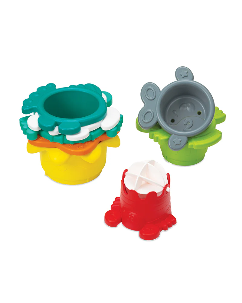 Infantino Splish & Splash 17-piece bath toy set with coloured stacking cups and animal containers