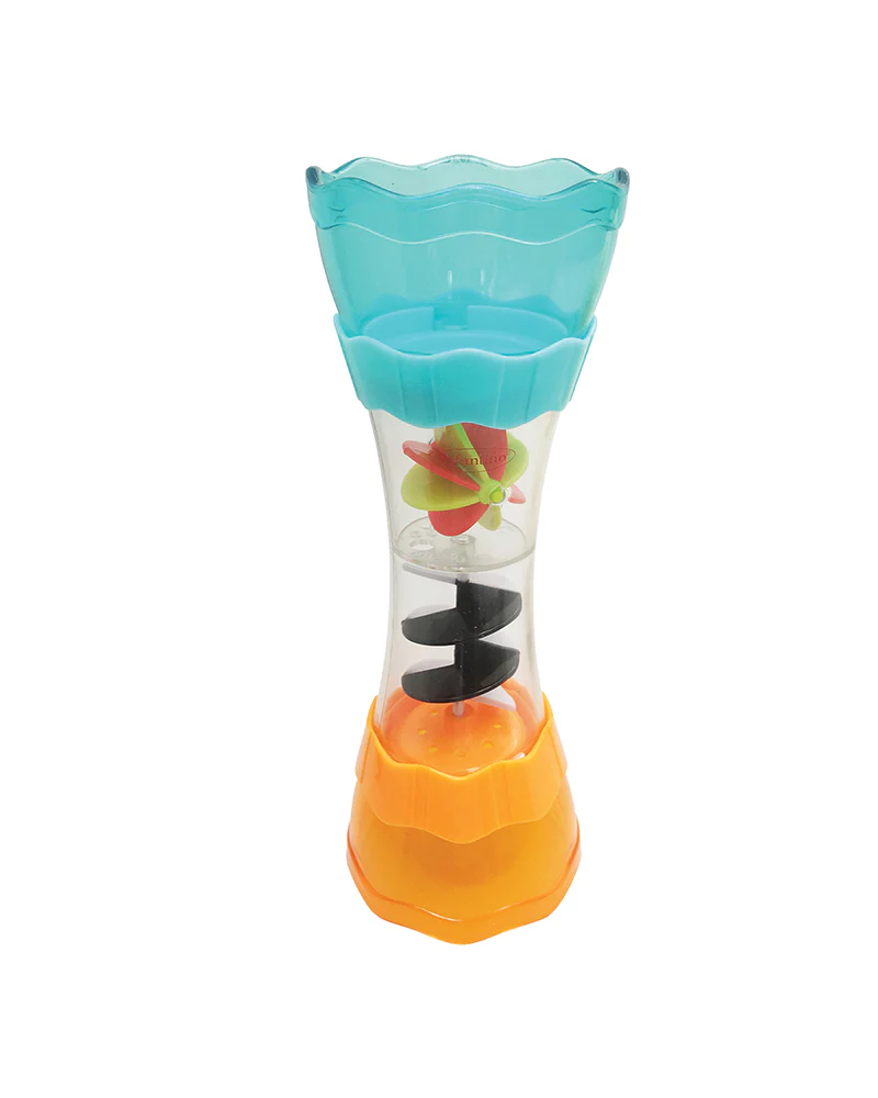 Infantino Splish & Splash turquoise and orange bath toy stacking tower with activity features