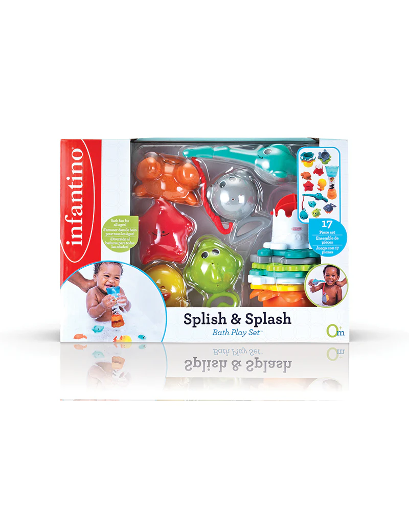 Infantino Splish & Splash 17-piece bath toy set with coloured animals and stacking rings